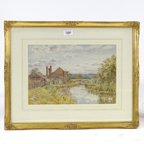 1297 - Thomas Hunn (1857 - 1928), watercolour, fisherman on the river, signed, 9.5