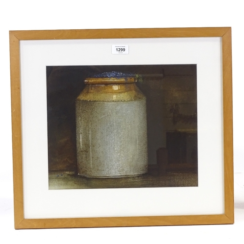 1299 - Andrew Hemingway, watercolour, still life stoneware jar, signed with monogram, 11