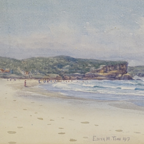 1303 - Edith Toms (Australian), watercolour, beach scene, signed and dated 1917, 8.5