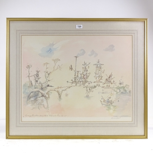 1309 - Rowland Emett, colour print, the evening shrimp train, signed in pencil, image 19