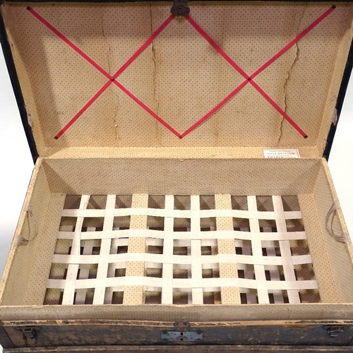 404 - Early Louis Vuitton wood and metal-bound travelling trunk, original label inside, serial no. 141019,... 