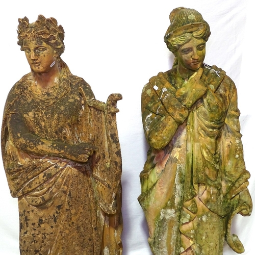 406 - A pair of terracotta Classical garden figures, height 142cm, one with square pedestal, height 50cm