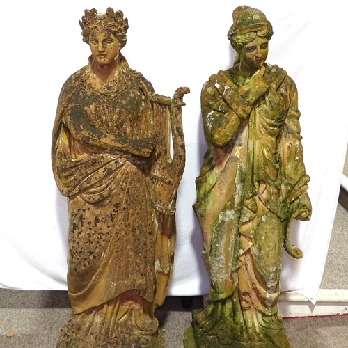 406 - A pair of terracotta Classical garden figures, height 142cm, one with square pedestal, height 50cm