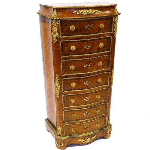 407 - A fine quality French kingwood and tulip wood banded tall chest of 7 drawers, late 19th century, wit... 