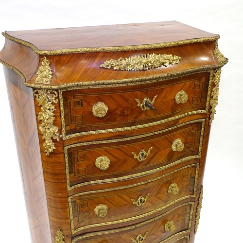 407 - A fine quality French kingwood and tulip wood banded tall chest of 7 drawers, late 19th century, wit... 