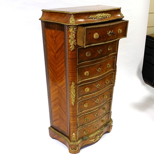 407 - A fine quality French kingwood and tulip wood banded tall chest of 7 drawers, late 19th century, wit... 