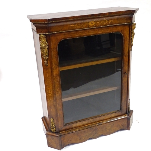 420 - A Victorian burr-walnut and marquetry inlaid pier cabinet, with ormolu mouldings and mounts, width 8... 