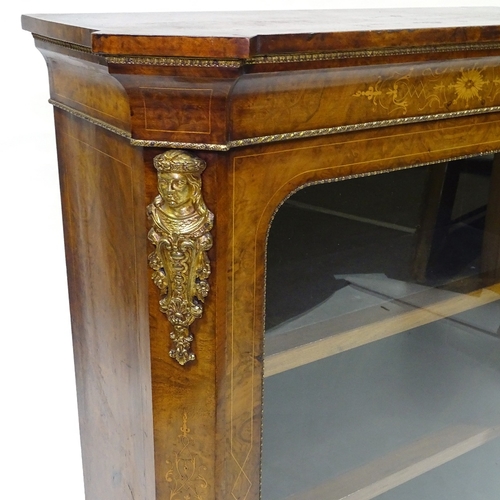 420 - A Victorian burr-walnut and marquetry inlaid pier cabinet, with ormolu mouldings and mounts, width 8... 