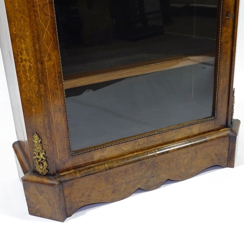 420 - A Victorian burr-walnut and marquetry inlaid pier cabinet, with ormolu mouldings and mounts, width 8... 