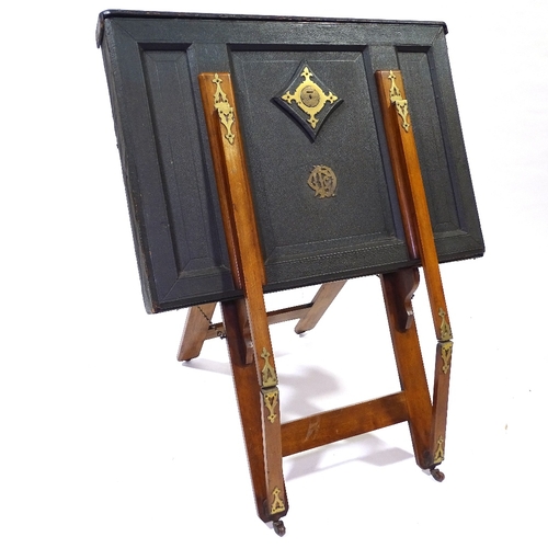 430 - A Victorian artist's leather-covered portfolio stand on brass-mounted mahogany base, by Slade Brothe... 