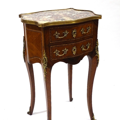 441 - A French kingwood 2-drawer side table with shaped marble top and ormolu mouldings and mounts, width ... 