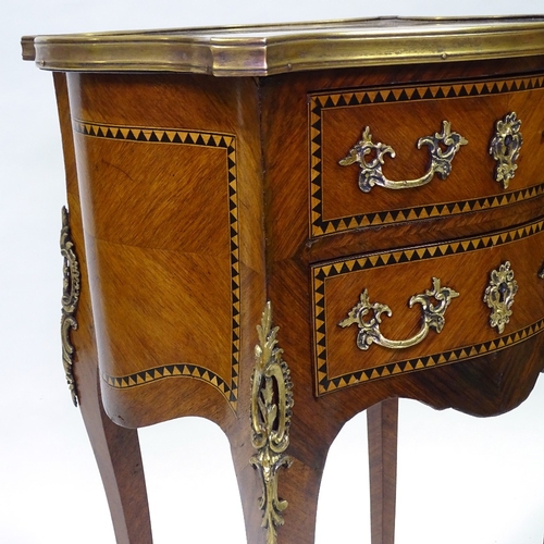 441 - A French kingwood 2-drawer side table with shaped marble top and ormolu mouldings and mounts, width ... 