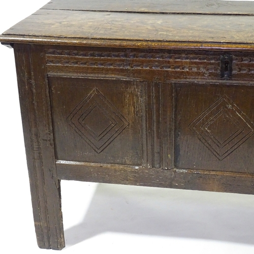 446 - A 17th/18th century panelled oak coffer of small size, length 110cm