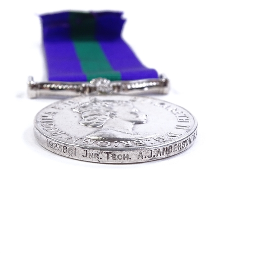 138 - A Queen Elizabeth II General Service medal, to Jnr Tech A J Anderson RAF