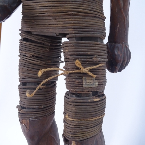 1 - A 19th century carved and lacquered wood figure of an elderly man, bentwood-bound body with detachab... 