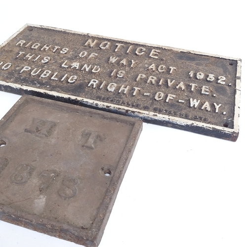 28 - 2 cast-iron signs, including Rights of Way Act 1932, by Mitchells & Butlers Ltd, largest length 38cm... 