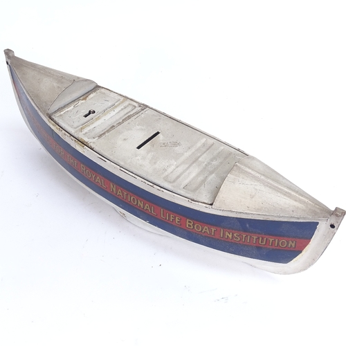 30 - A mid-20th century painted metal boat money collection box, for Contributions for the Royal National... 