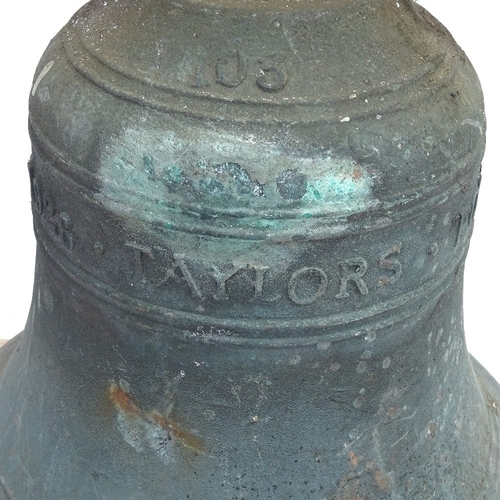 4 - A large antique bronze bell, by Taylor's Founders of Loughborough, dated 1926, largest diameter 30cm