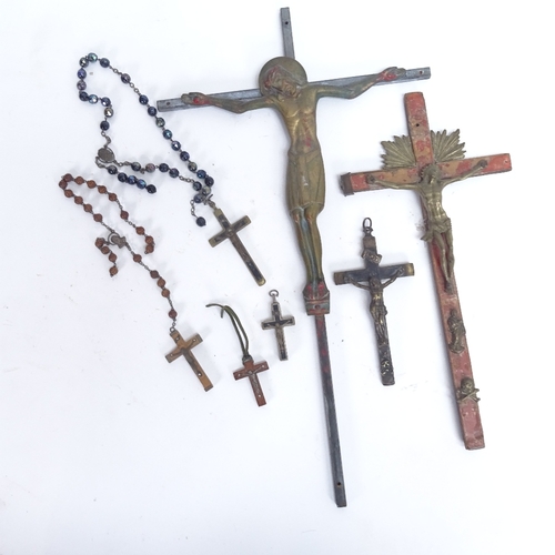 41 - Various painted wood and metal crucifix, largest height 32cm