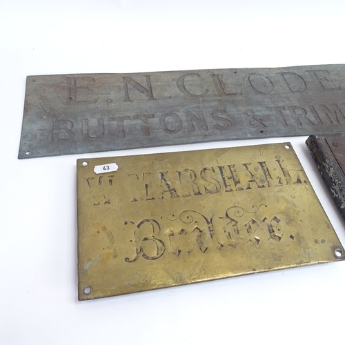 43 - 4 various brass shop sign plaques, largest length 61cm (4)