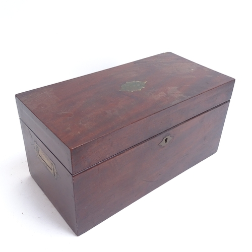 53 - A 19th century mahogany rectangular tea caddy, with internal central glass bowl and removable caddy ... 