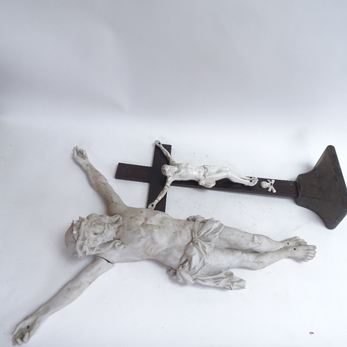 64 - 2 ceramic crucifix, largest height 57cm (1 A/F) (2)