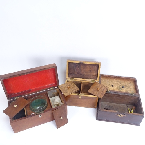 7 - A 19th century mahogany tea caddy, a satinwood-banded tea caddy, and a mahogany box, largest length ... 