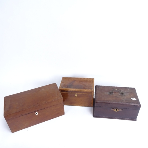 7 - A 19th century mahogany tea caddy, a satinwood-banded tea caddy, and a mahogany box, largest length ... 