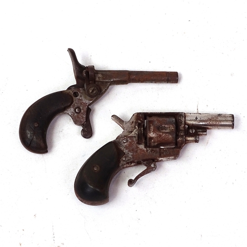 107 - 2 19th century small pinfire pocket pistols with wood grips, largest length 11cm (2)