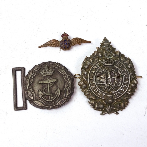 119 - Various Army and military cap and helmet badges, including unmarked white metal skull and crossbones... 