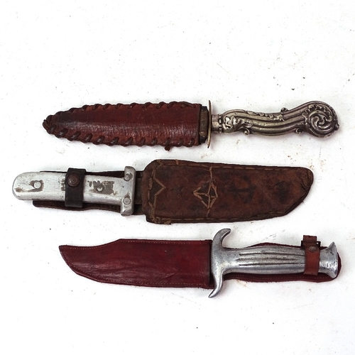 125 - 3 various knives and daggers with leather scabbards (3)