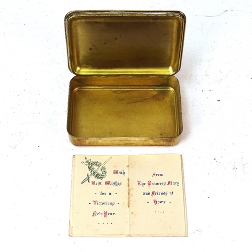 127 - A First War Period Princess Mary Christmas 1914 brass supply tin, with New Year card (2)