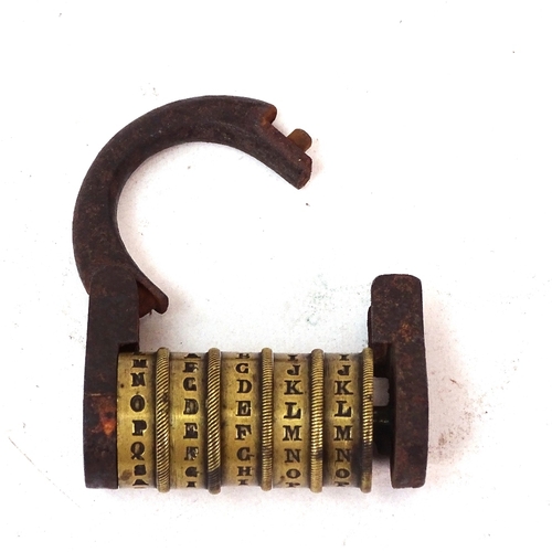 145 - A 19th century seaman's 5 barrel puzzle combination padlock, combination Odell, length 6cm