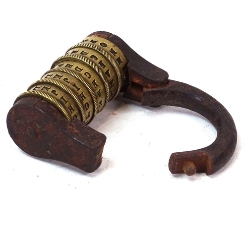 145 - A 19th century seaman's 5 barrel puzzle combination padlock, combination Odell, length 6cm