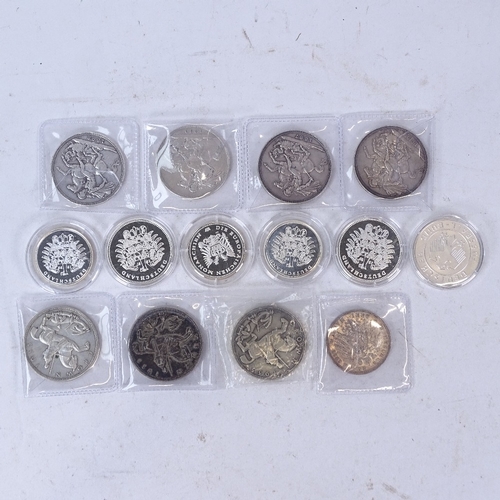 147 - Various silver coins, including Victorian crowns, German coins etc