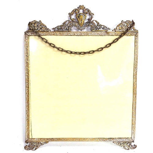 93 - A 19th century brass-framed double-sided wall mirror/menu holder, height 32cm