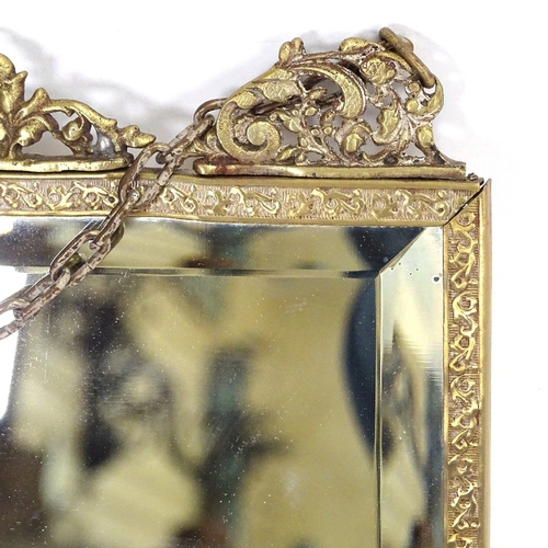 93 - A 19th century brass-framed double-sided wall mirror/menu holder, height 32cm