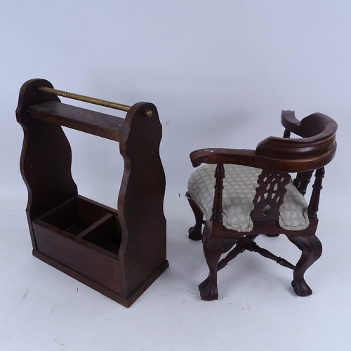 196 - A mahogany doll's corner chair, and a stained oak tantalus case (2)