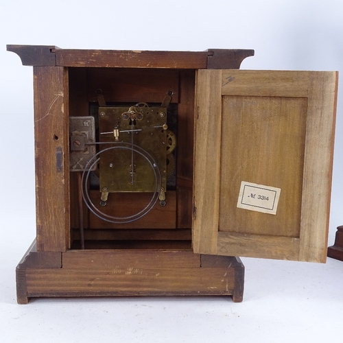 200 - 2 oak-cased 2-train mantel clocks, largest height 50cm (2)