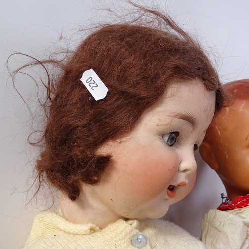 220 - Various toy dolls, including German porcelain-headed example (3)