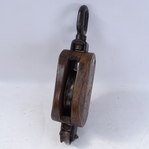 242 - 2 Vintage oak ship's pulley blocks, largest overall length 52cm (2)