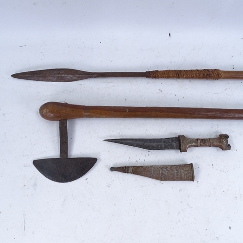 245 - A Native American battle axe, spear, and an Eastern metal-clad dagger (3)