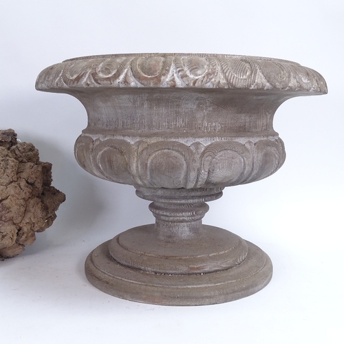 70 - A large carved and painted pine jardiniere, and a large rootwood carving, jardiniere height 35cm (2)