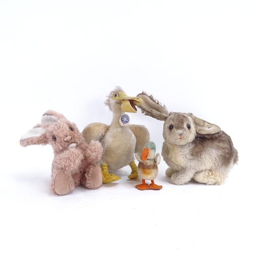 78 - A Vintage Steiff Piccy pelican doll, small Steiff duck, and 2 bunnies (4)