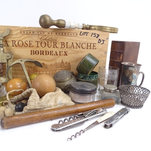 79 - Various interesting collectables, including small silver wirework basket, church offerings book mone... 