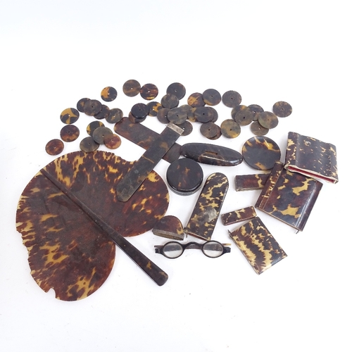 80 - Various blonde tortoiseshell items, including visiting card cases, fan, glasses case, etc