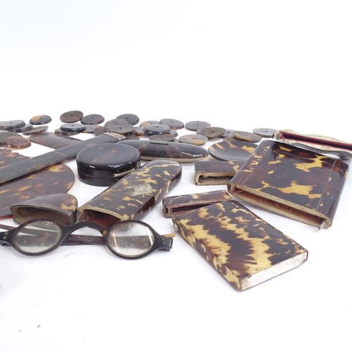 80 - Various blonde tortoiseshell items, including visiting card cases, fan, glasses case, etc