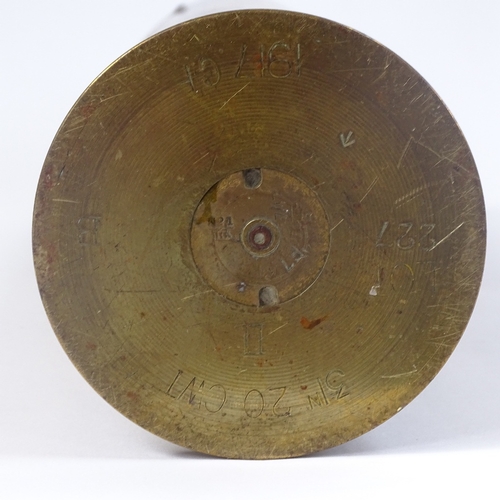 247 - A First War Period trench art cannon shell case, Chinese labour Corps, engraved Oriental and charact... 