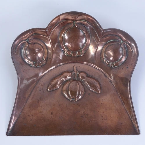 248 - An Art Nouveau Joseph Sankey copper crumb tray, relief embossed floral decoration with engraved embl... 