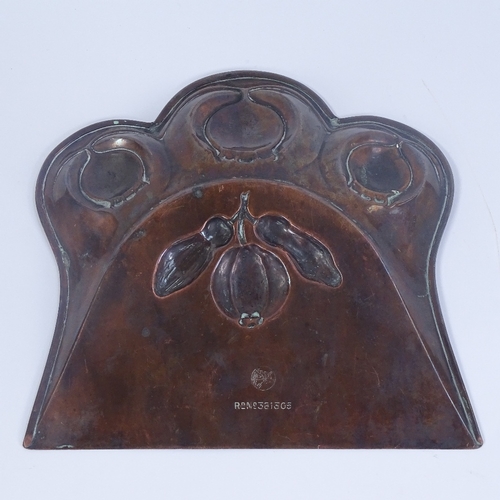 248 - An Art Nouveau Joseph Sankey copper crumb tray, relief embossed floral decoration with engraved embl... 